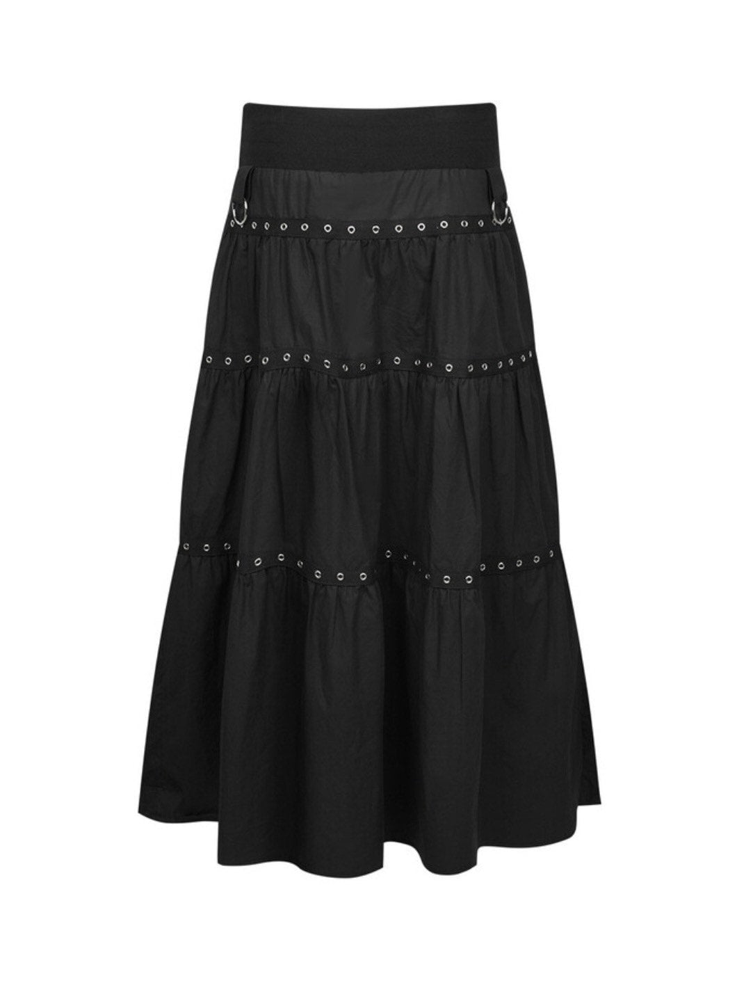 先行予約販売 - Tiered Eyelet Maxi Skirt - Black