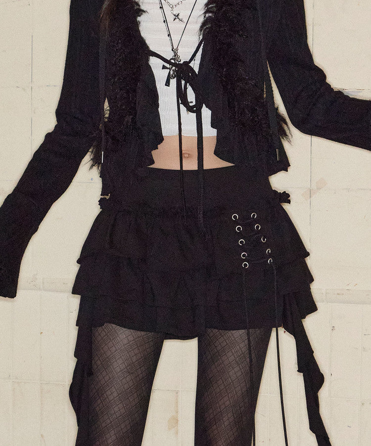 先行予約販売 - 3 Tiered Lace-Up Ruffle Skirt