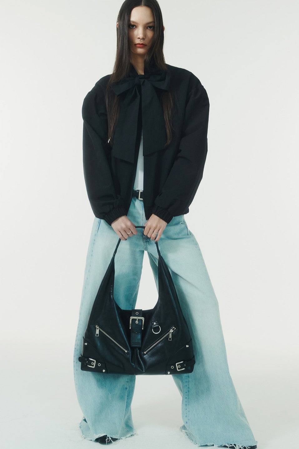 Black Moto Hobo Bag