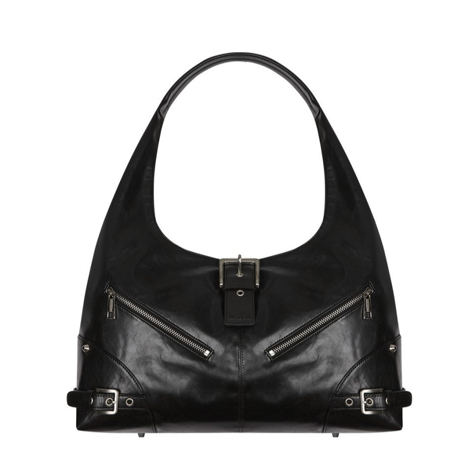 Black Moto Hobo Bag