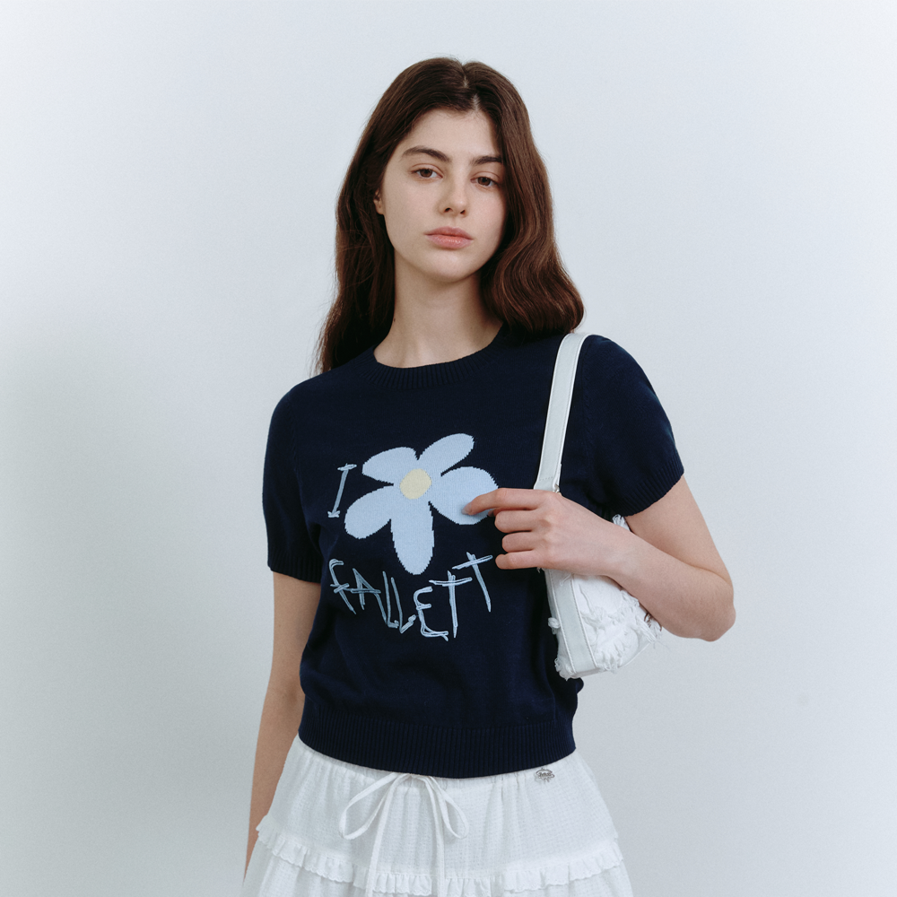 DRAWING FLOWER SHORT-SLEEVE KNIT
