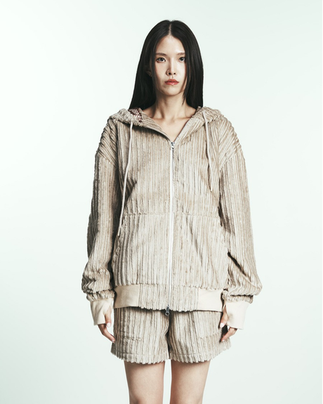 COTTON STRIPE FUR HOODY JUMPER