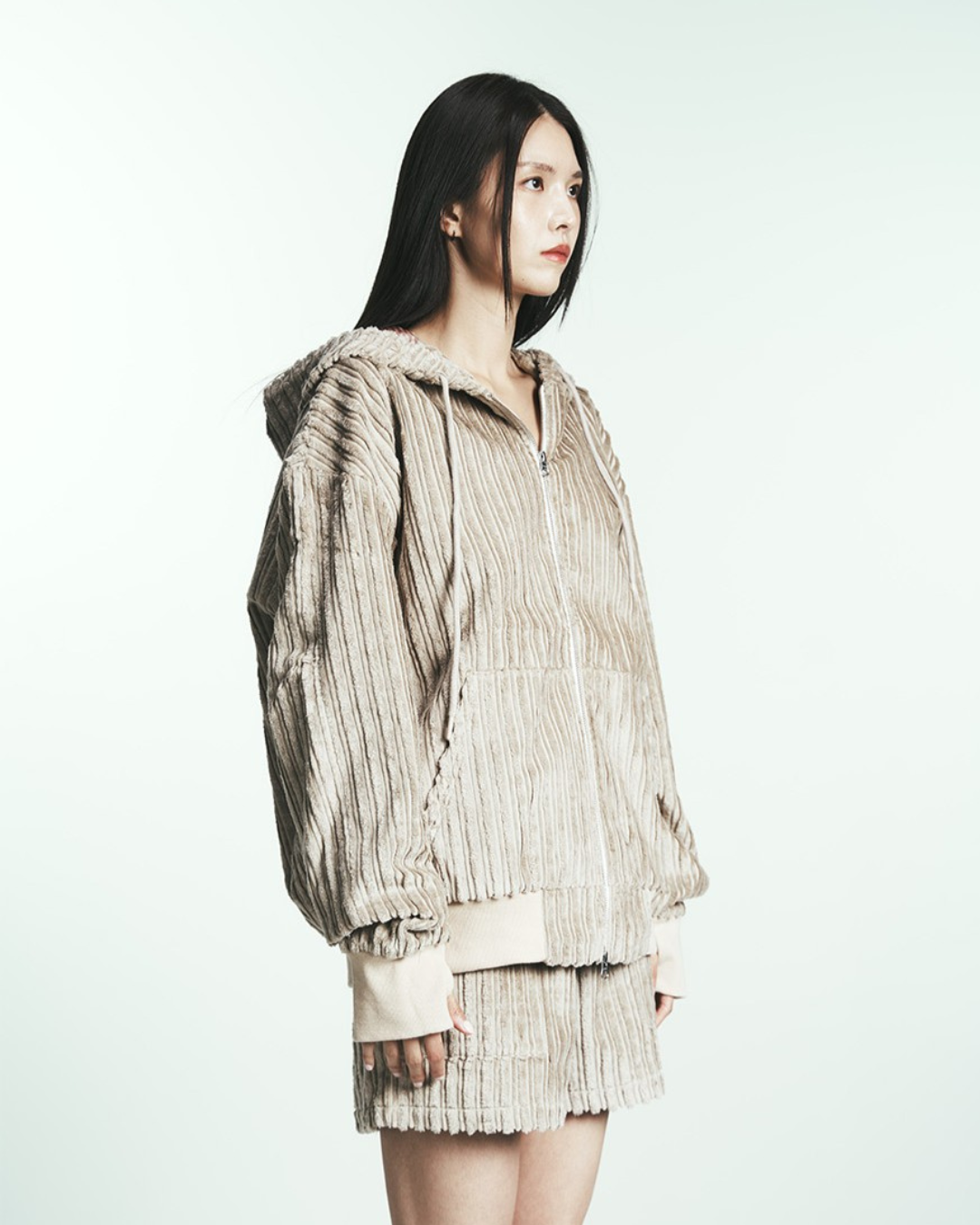 COTTON STRIPE FUR HOODY JUMPER