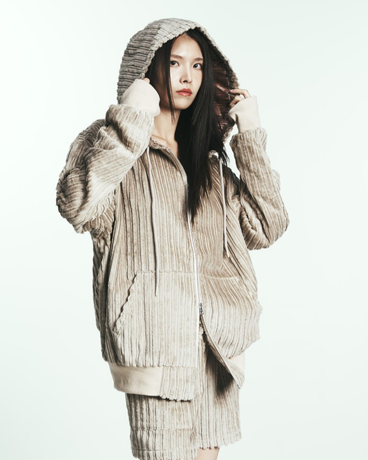 COTTON STRIPE FUR HOODY JUMPER