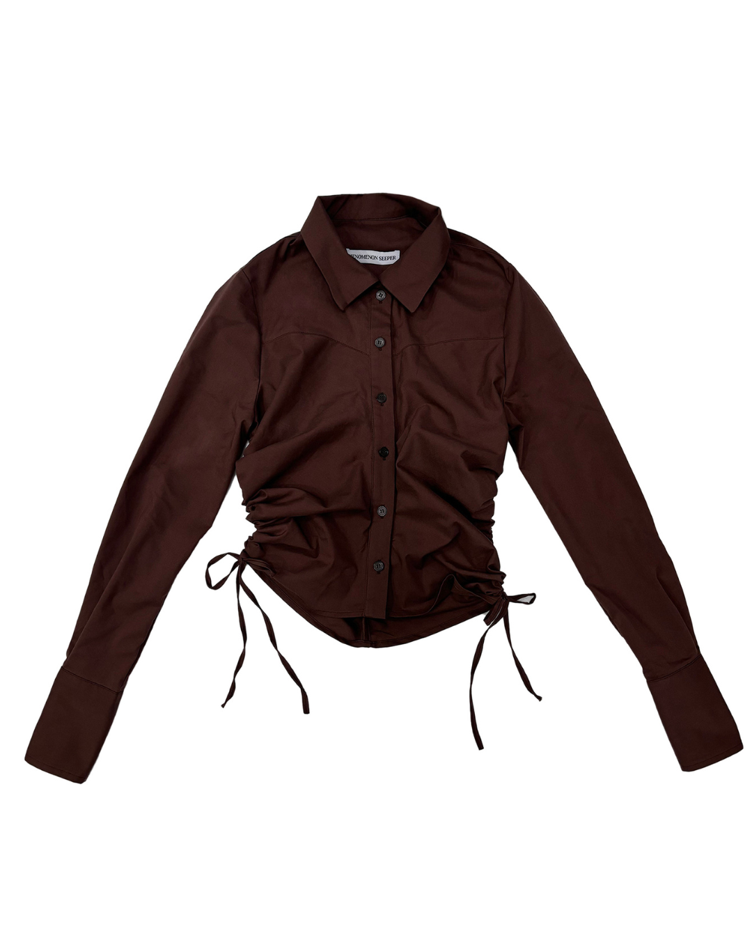 SHIRRING LONG SLEEVE SHIRT - BRN