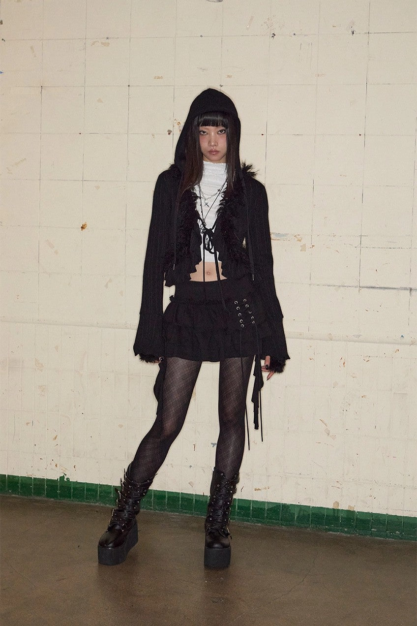 3 Tiered Lace-Up Ruffle Skirt