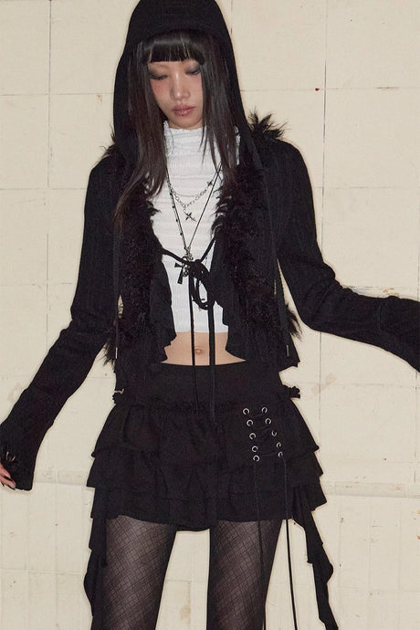 3 Tiered Lace-Up Ruffle Skirt