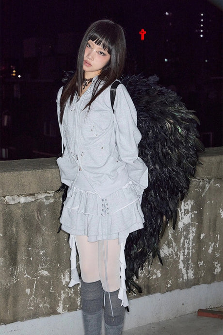 3 Tiered Lace-Up Ruffle Skirt