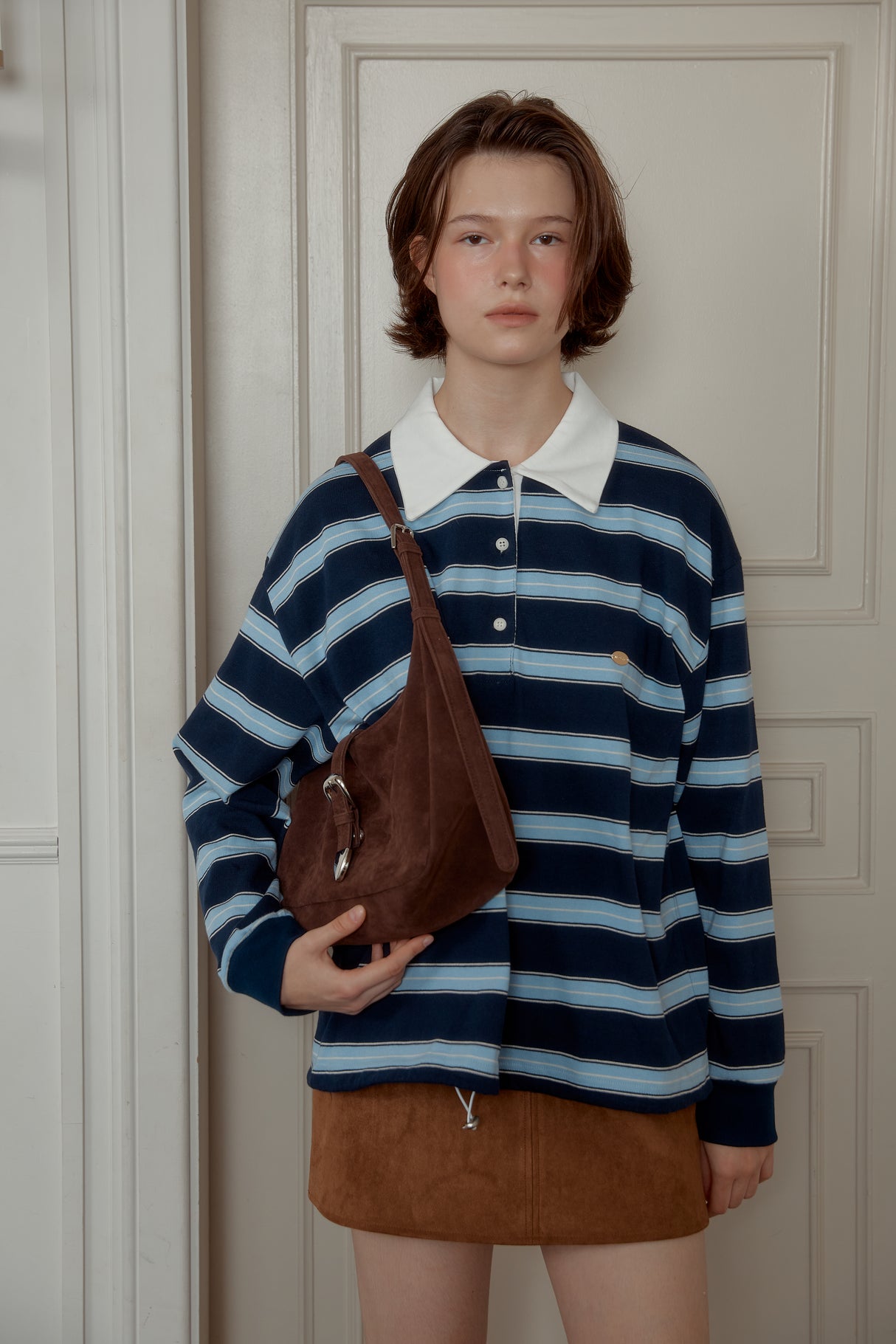 NEW STRIPE STRING RUGBY SWEATSHIRTS - Navy