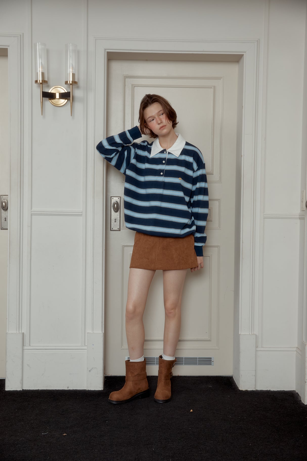 NEW STRIPE STRING RUGBY SWEATSHIRTS - Navy