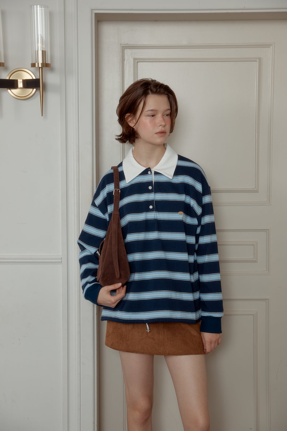 NEW STRIPE STRING RUGBY SWEATSHIRTS - Navy