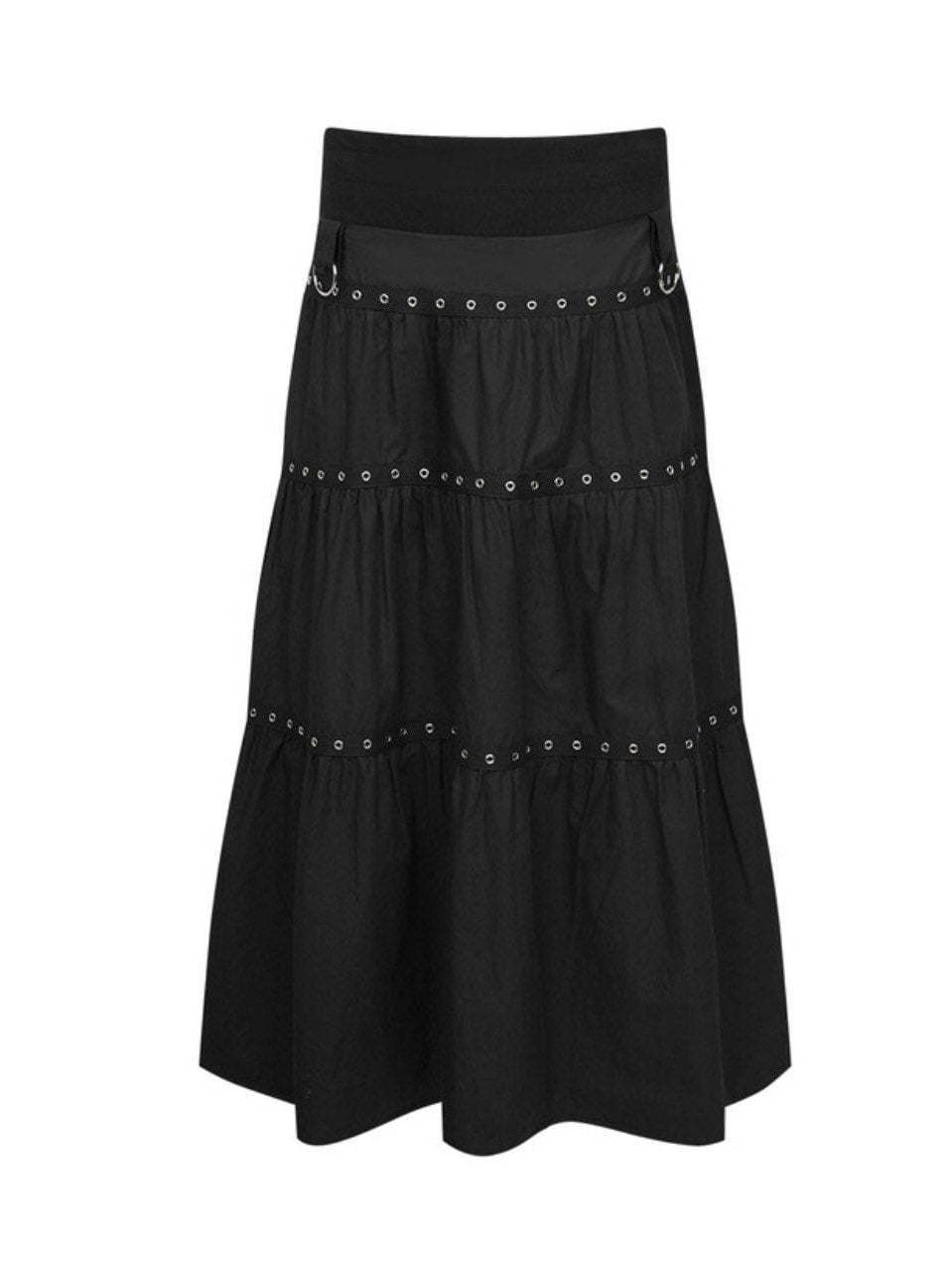 先行予約販売 - Tiered Eyelet Maxi Skirt - Black