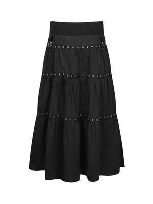 Tiered Eyelet Maxi Skirt - Black