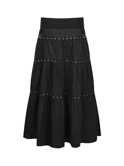 先行予約販売 - Tiered Eyelet Maxi Skirt - Black