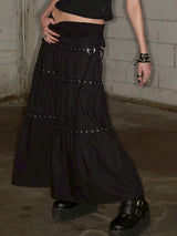 Tiered Eyelet Maxi Skirt - Black