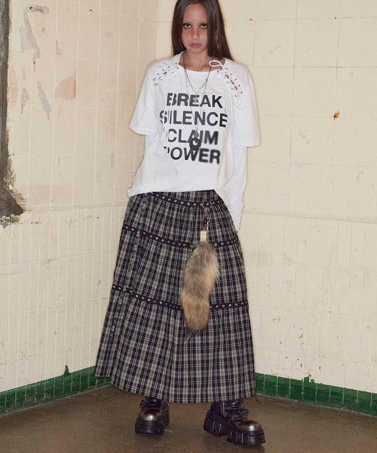 先行予約販売 - Tiered Eyelet Maxi Skirt - Check