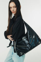 Black Moto Hobo Bag