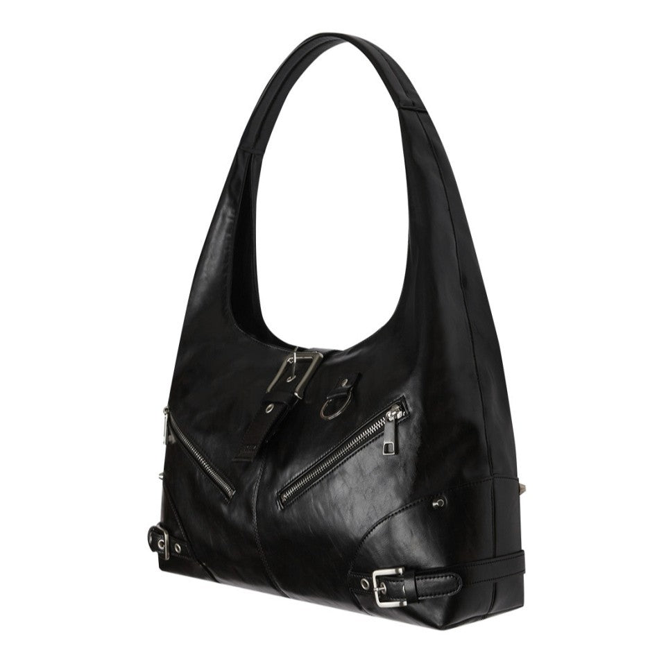 Black Moto Hobo Bag