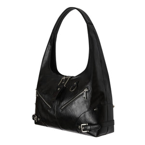 Black Moto Hobo Bag