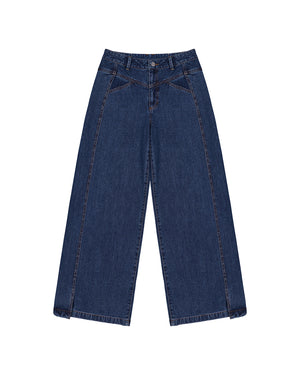 PLEATED WIDE DENIM PANTS