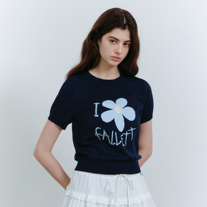 DRAWING FLOWER SHORT-SLEEVE KNIT