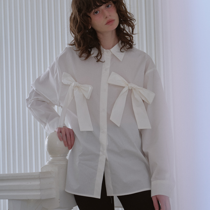 《Leterie 》LR DOUBLE  RIBBON SHIRT