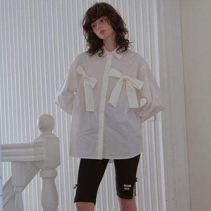 《Leterie 》LR DOUBLE  RIBBON SHIRT