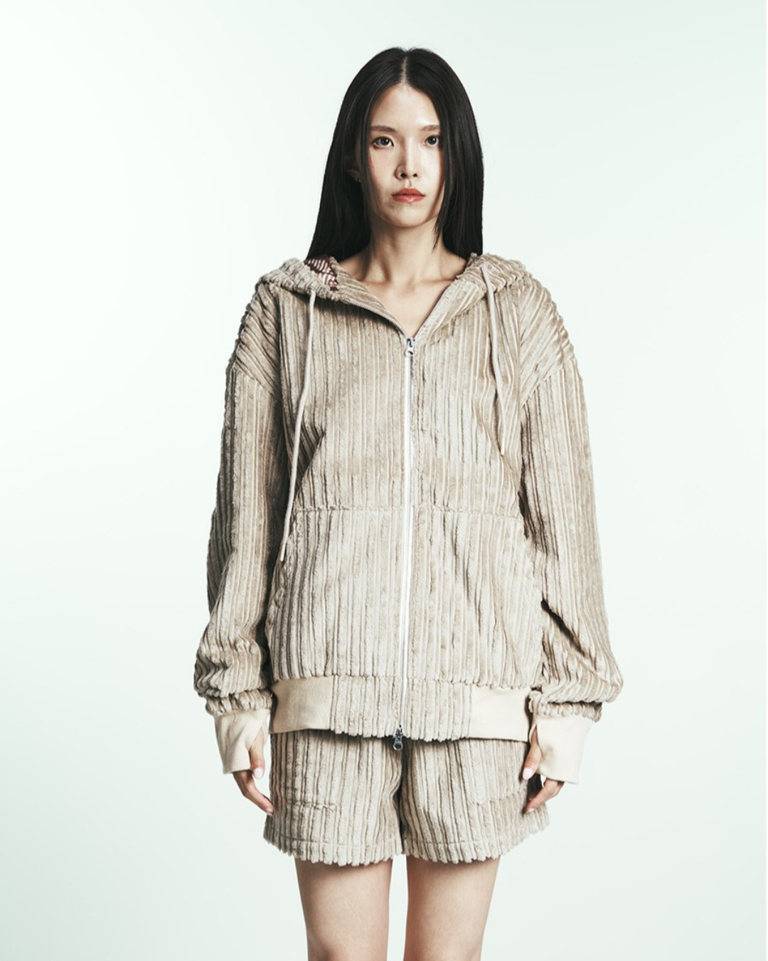 COTTON STRIPE FUR HOODY JUMPER