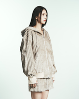 COTTON STRIPE FUR HOODY JUMPER