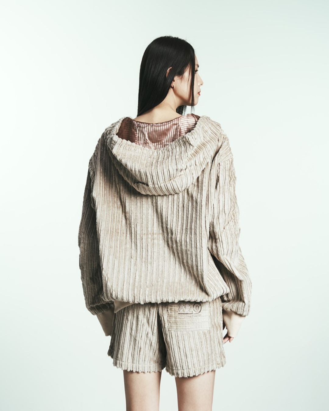 COTTON STRIPE FUR HOODY JUMPER