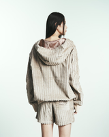 COTTON STRIPE FUR HOODY JUMPER