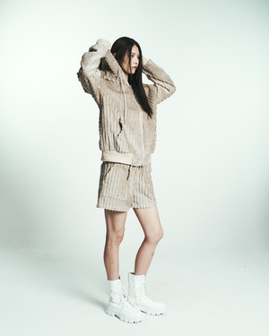 COTTON STRIPE FUR HOODY JUMPER