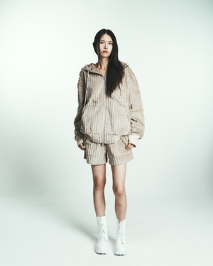 COTTON STRIPE FUR HOODY JUMPER