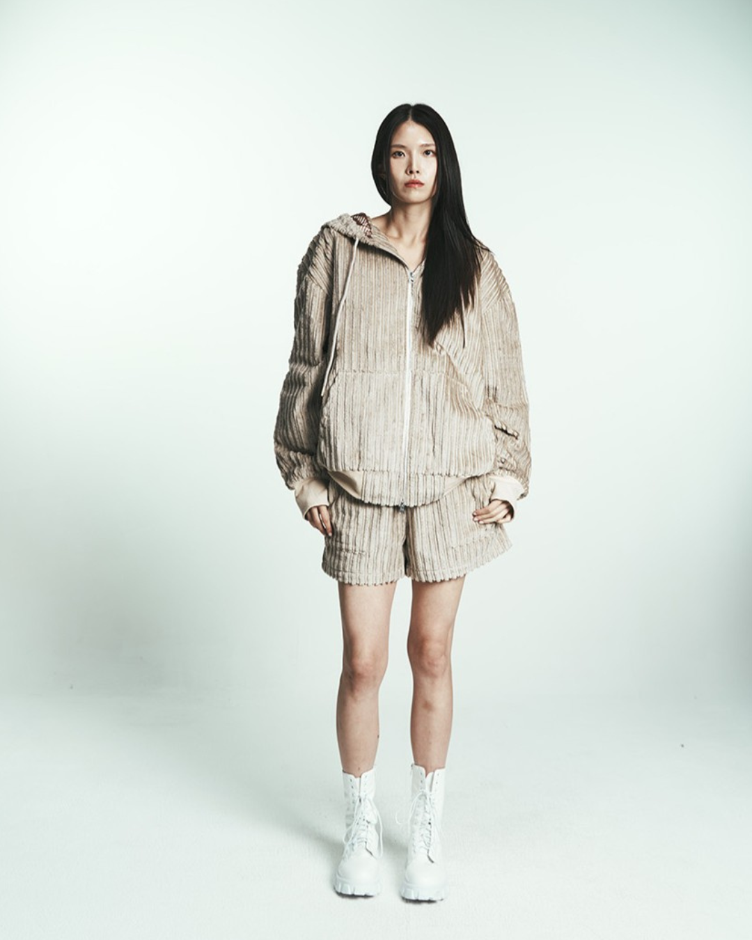 COTTON STRIPE FUR HOODY JUMPER