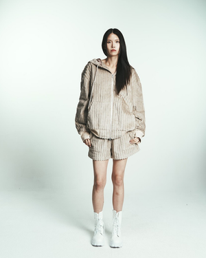 COTTON STRIPE FUR HOODY JUMPER