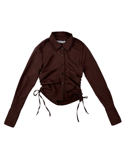 SHIRRING LONG SLEEVE SHIRT - BRN