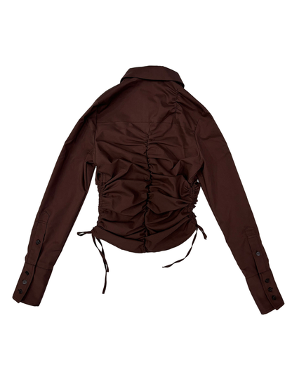 SHIRRING LONG SLEEVE SHIRT - BRN