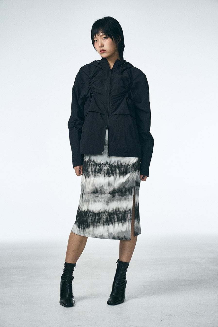 SHIRRING MIDI SKIRT_Washing film