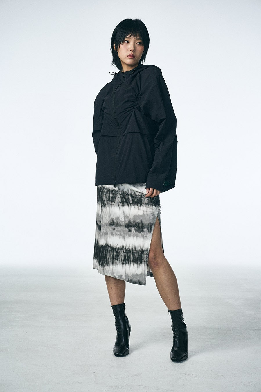 SHIRRING MIDI SKIRT_Washing film