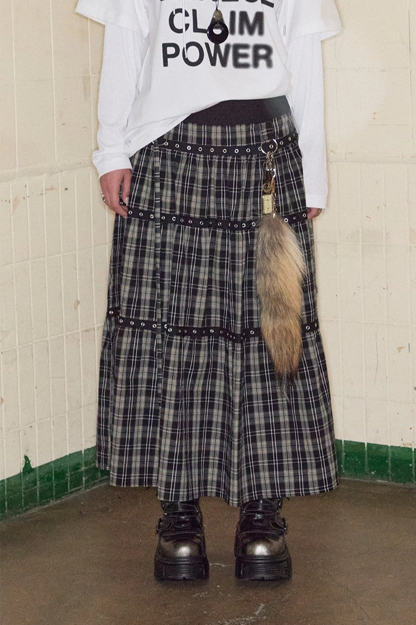 Tiered Eyelet Maxi Skirt - Check