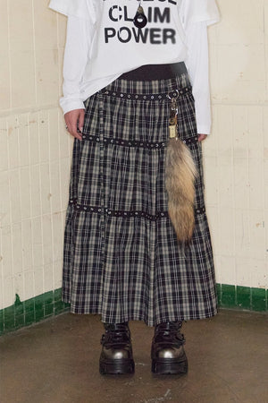 Tiered Eyelet Maxi Skirt - Check