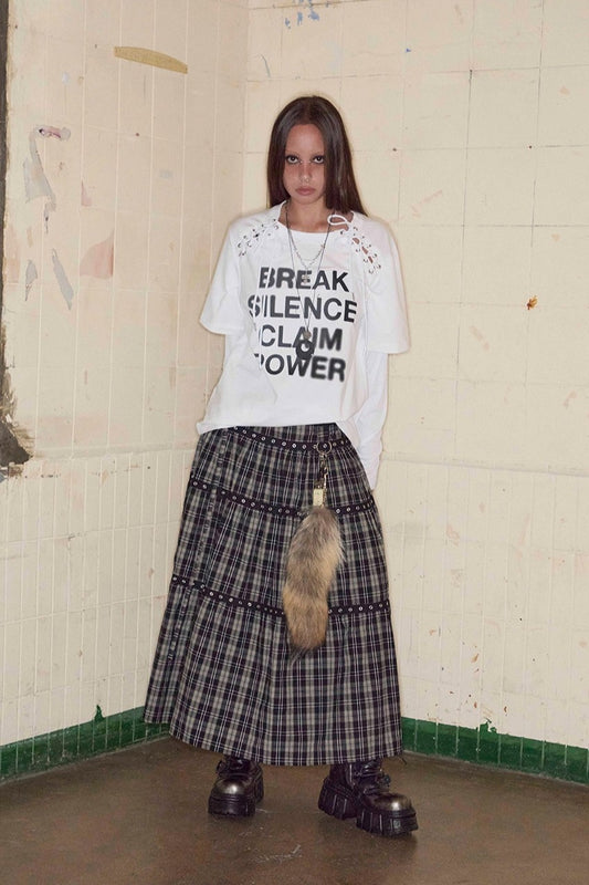 Tiered Eyelet Maxi Skirt - Check