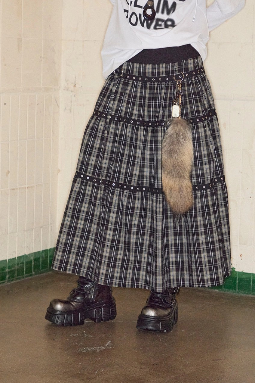 Tiered Eyelet Maxi Skirt - Check