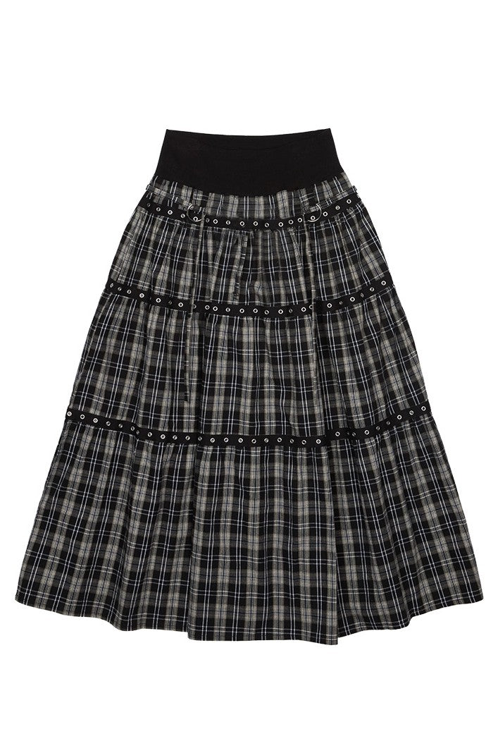 Tiered Eyelet Maxi Skirt - Check