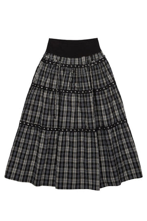 Tiered Eyelet Maxi Skirt - Check