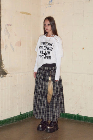 Tiered Eyelet Maxi Skirt - Check