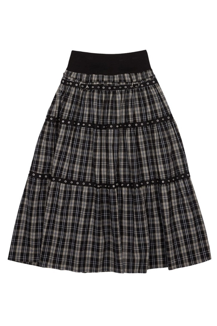 Tiered Eyelet Maxi Skirt - Check