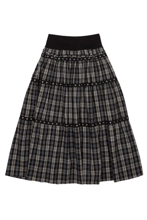 Tiered Eyelet Maxi Skirt - Check