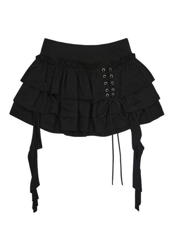 3 Tiered Lace-Up Ruffle Skirt