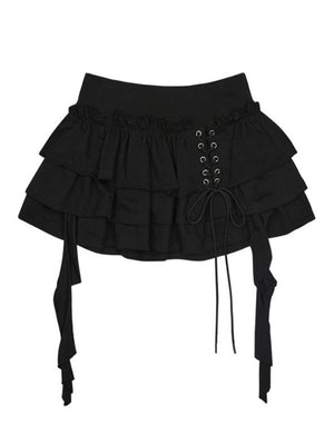 3 Tiered Lace-Up Ruffle Skirt